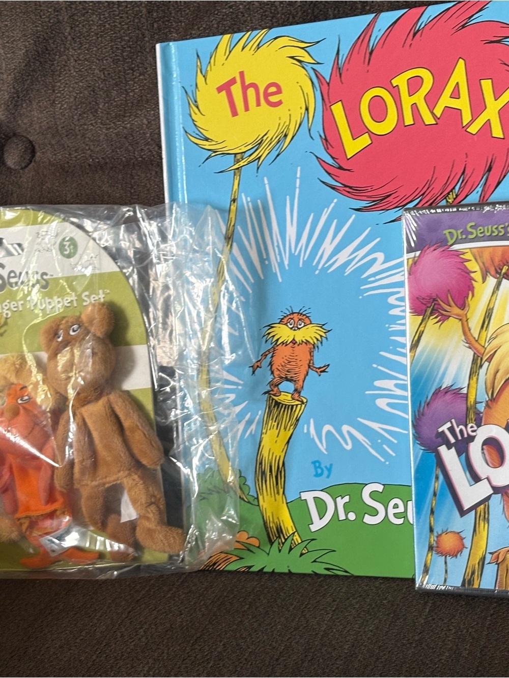 Dr. Seuss The Lorax Blue Hardcover Book & DVD with Plush Finger Puppets